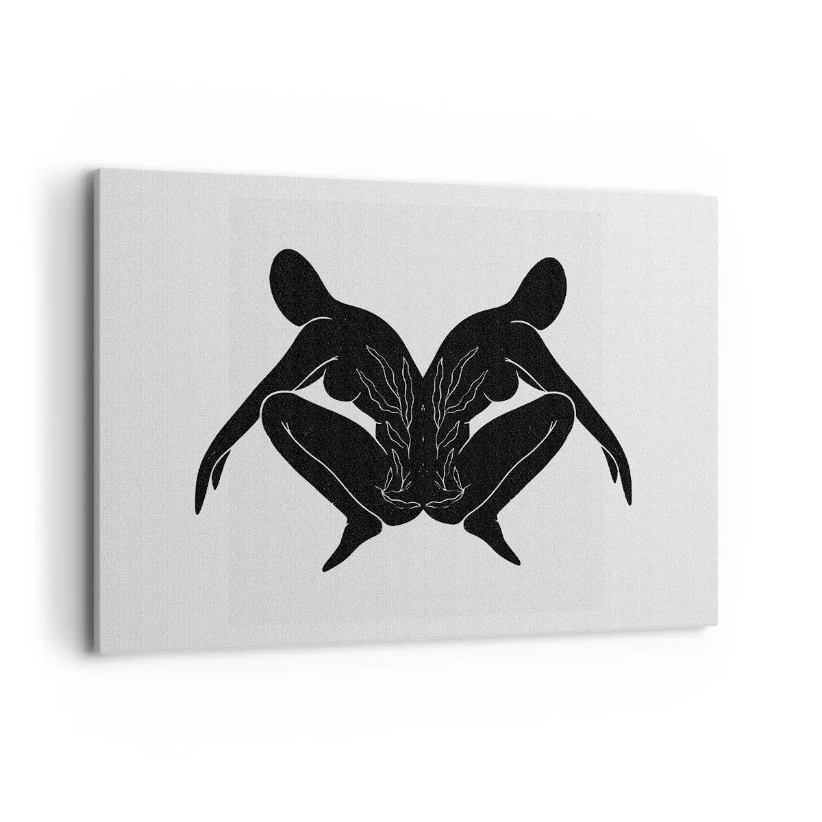 Bild auf Leinwand - Leinwandbild - Schwarze Silhouetten in symmetrischer Position auf weißem Hintergrund - 120x80cm - Gemeinsame Seele - Moderne Wanddekoration für Wohnzimmer und Schlafzimmer ARTTOR