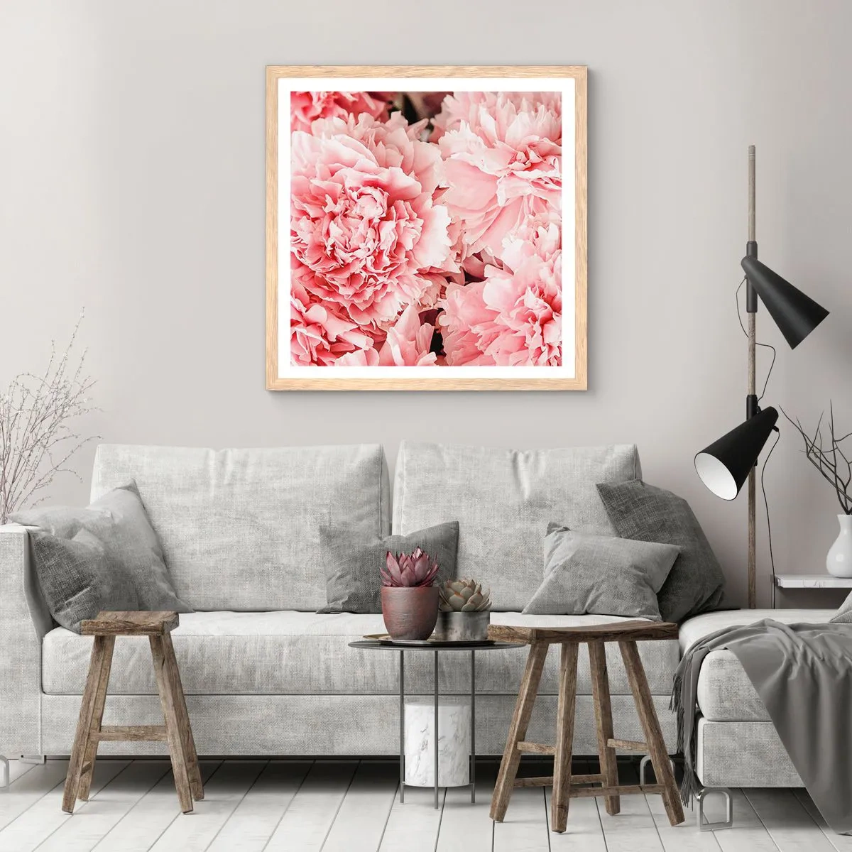 Poster in einem Rahmen aus heller Eiche - Rosa Traum - 60x60 cm