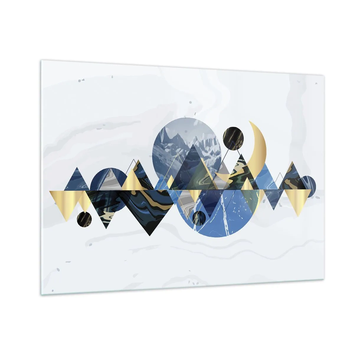 Glasbild - Bild auf glas - Abstrakte geometrische Figuren in Marineblau- und Goldtönen - 100x70cm - Geometrische Landschaft - Moderne Wanddekoration für Wohnzimmer und Schlafzimmer ARTTOR