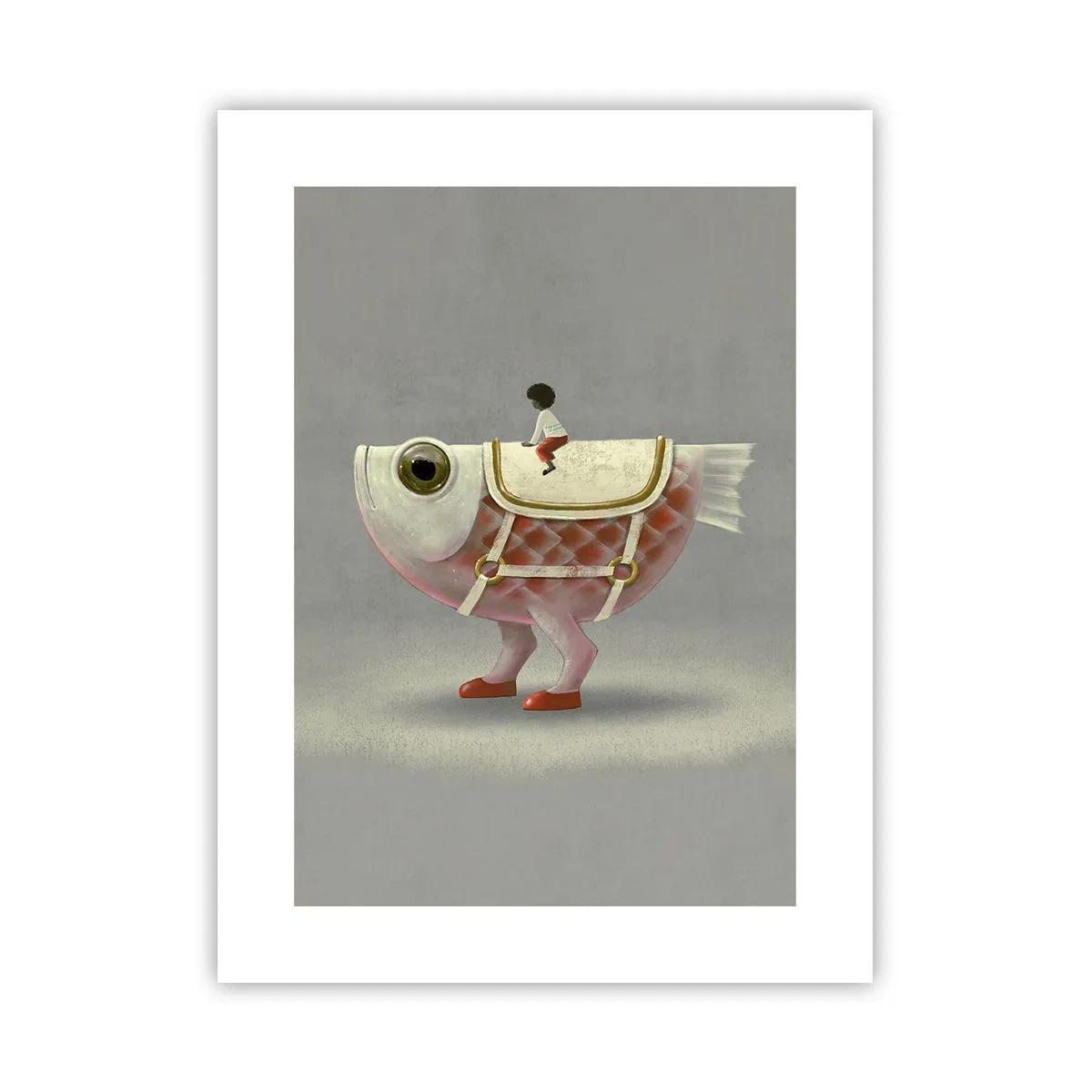 Poster - Reiter auf einem surrealen Fisch - 30x40 cm