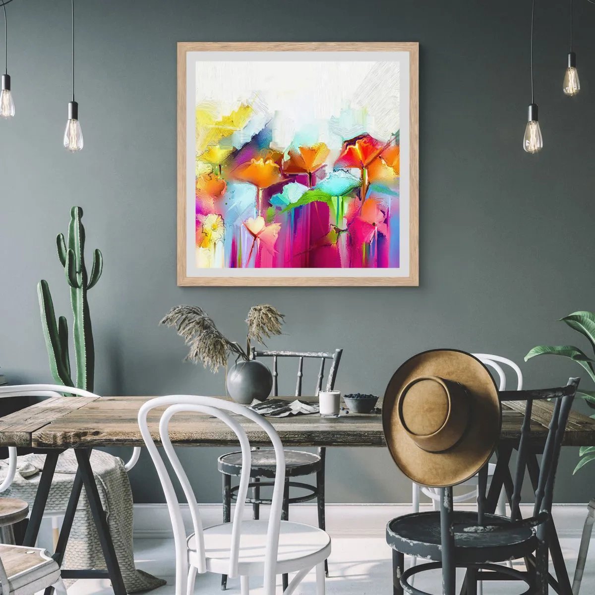 Poster in einem Rahmen aus heller Eiche - Der Regenbogen ist aufgeblüht - 50x50 cm