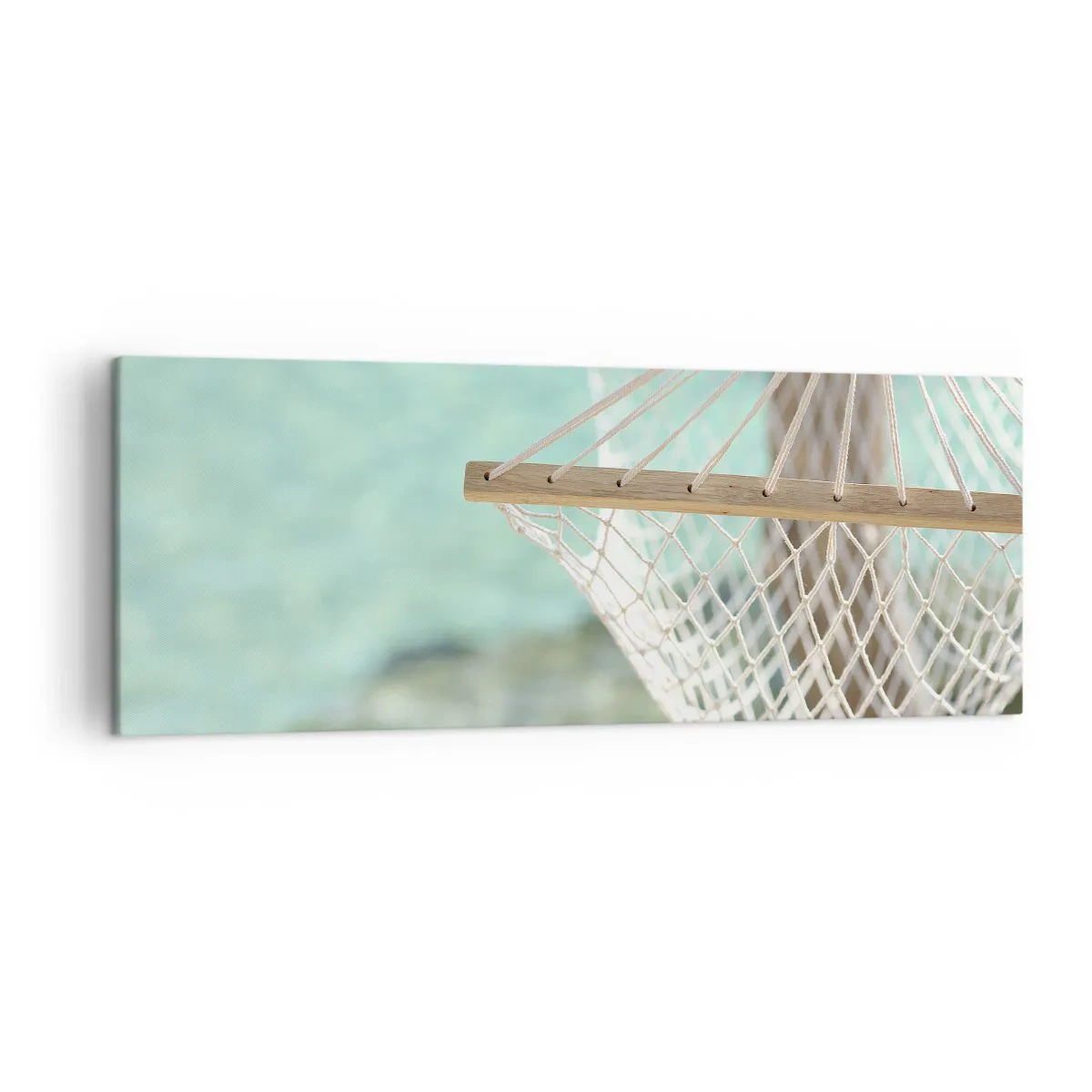 Bild auf Leinwand - Leinwandbild - Eine Hängematte mit Blick auf das türkisfarbene Wasser - 140x50cm - Zeit zum Entspannen - Moderne Wanddekoration für Wohnzimmer und Schlafzimmer ARTTOR