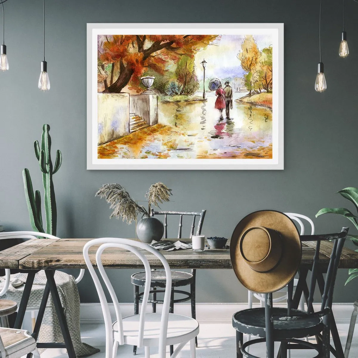 Poster in einem weißen Rahmen - Romantischer Herbst im Park - 100x70 cm