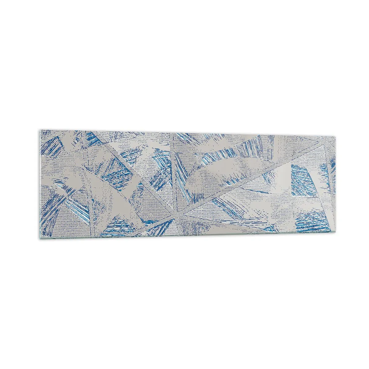 Glasbild - Bild auf glas - Geometrische Muster in Blau- und Grautönen - 160x50cm - In einem blaugrauen Labyrinth - Moderne Wanddekoration für Wohnzimmer und Schlafzimmer ARTTOR