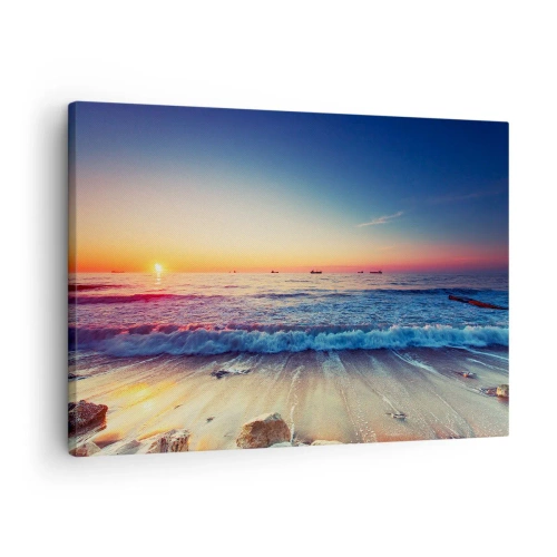 Bild auf Leinwand - Leinwandbild - Sonnenuntergang über einem ruhigen Meer mit Wellen - 70x50cm - Was ist mit dem Horizont? - Moderne Wanddekoration für Wohnzimmer und Schlafzimmer ARTTOR