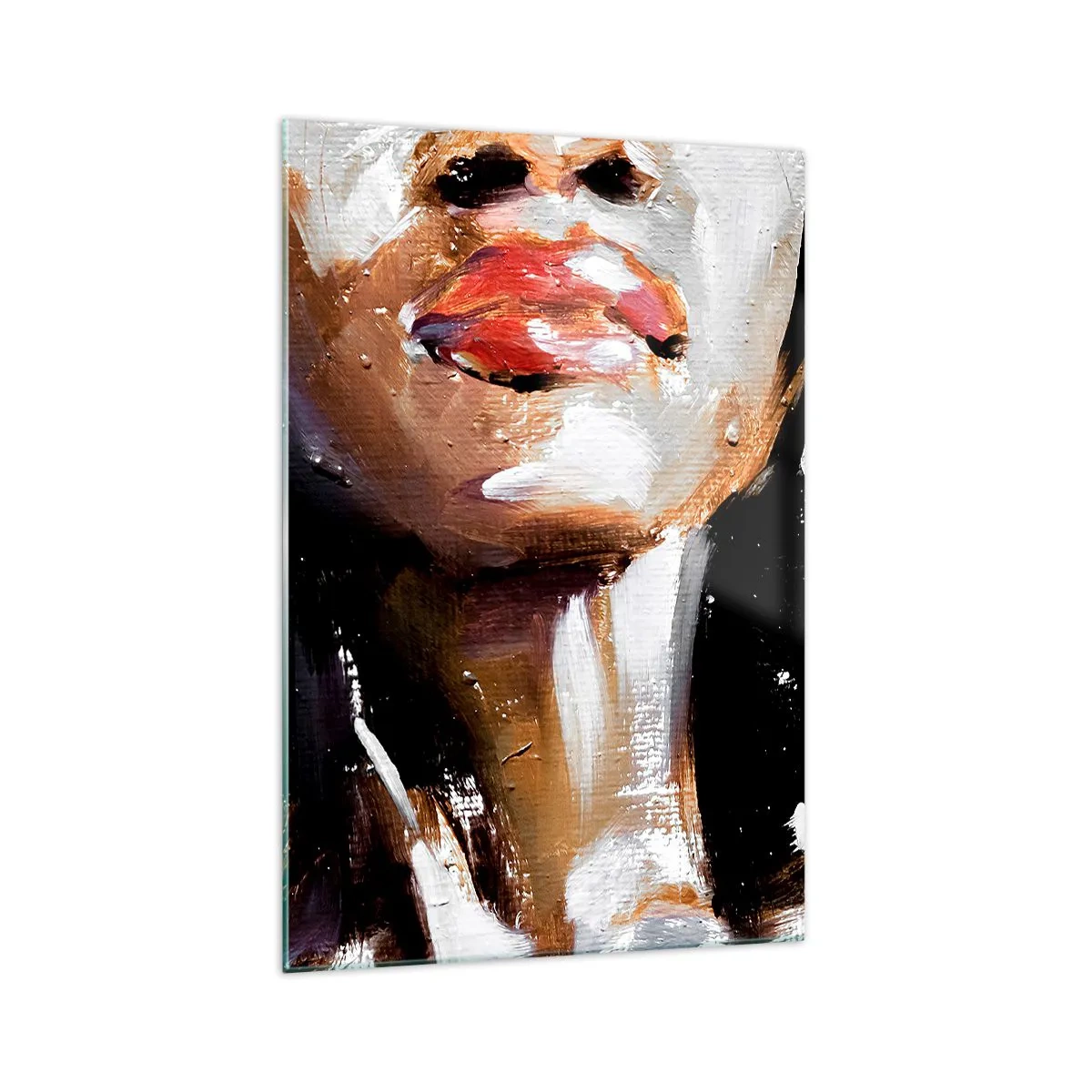 Glasbild - Bild auf glas - Porträt einer Frau in ausdrucksstarkem malerischem Stil vor dunklem Hintergrund - 70x100cm - Stolz ohne Vorurteile - Moderne Wanddekoration für Wohnzimmer und Schlafzimmer ARTTOR
