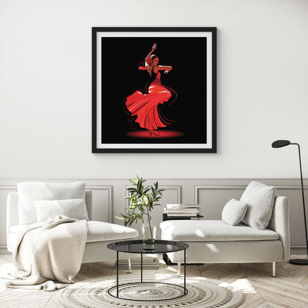 Poster in einem schwarzem Rahmen - Der feurige Geist des Flamenco - 50x50 cm