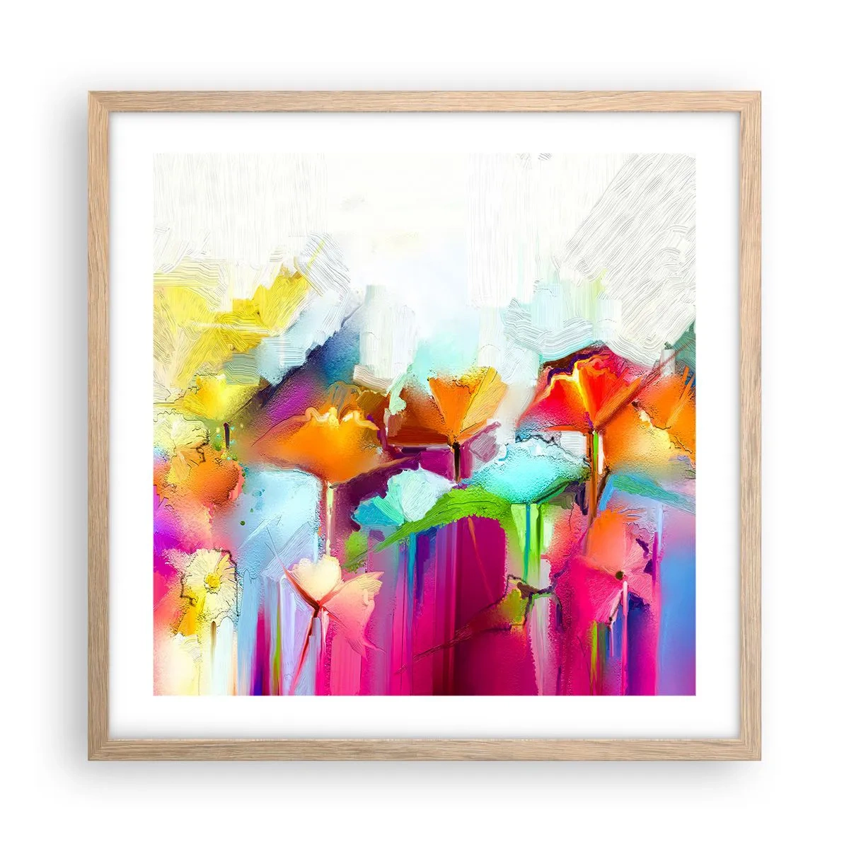 Poster in einem Rahmen aus heller Eiche - Der Regenbogen ist aufgeblüht - 50x50 cm