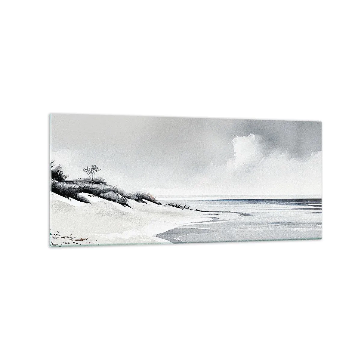 Glasbild - Bild auf glas - Ein Strand in gedämpften Grau- und Blautönen - 120x50cm - Für immer zusammen - Moderne Wanddekoration für Wohnzimmer und Schlafzimmer ARTTOR