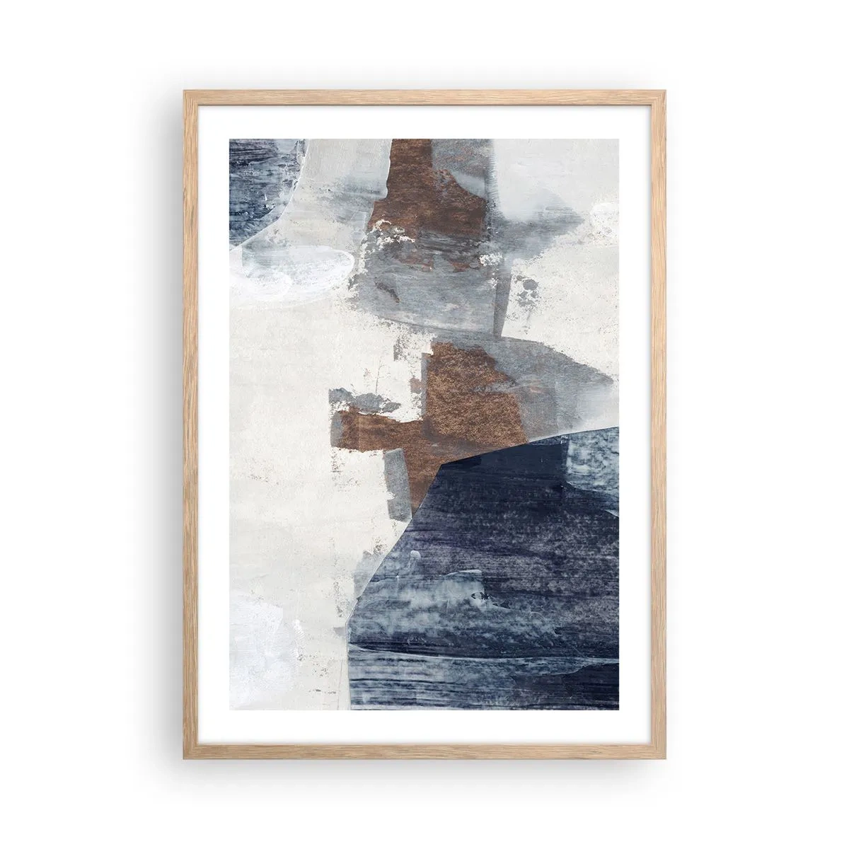 Poster in einem Rahmen aus heller Eiche - Blaue und braune Formen - 50x70 cm