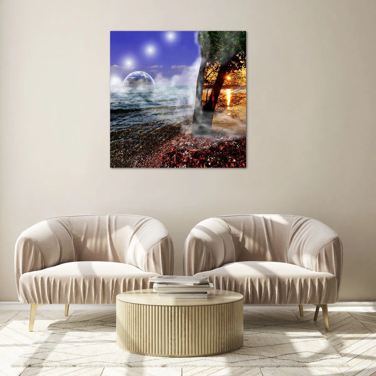 Glasbild - Bild auf glas - Surreale Landschaft - Einheit der Natur - 30x30 cm