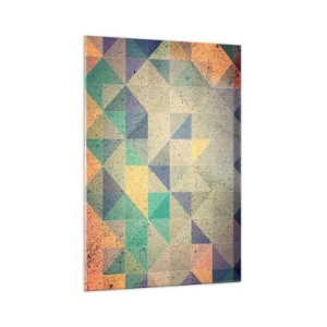 Glasbild - Bild auf glas - Eine farbenfrohe Komposition aus geometrischen Dreiecken in Pastelltönen. - 70x100cm - Republik der Dreiecke - Moderne Wanddekoration für Wohnzimmer und Schlafzimmer ARTTOR