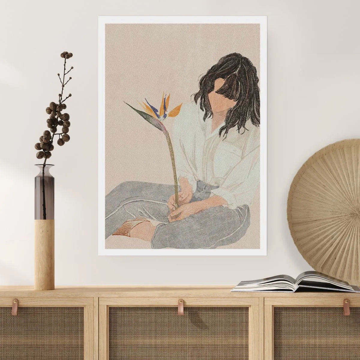 Poster - Porträt mit einer exotischen Blume - 70x100 cm