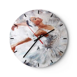 Wanduhr - Glasuhr - Eine Ballerina in einem weißen Kleid im impressionistischen Stil - 30x30cm - Zart und leicht wie Tüll - Moderne Wanddekoration für Wohnzimmer, Küche und Schlafzimmer ARTTOR