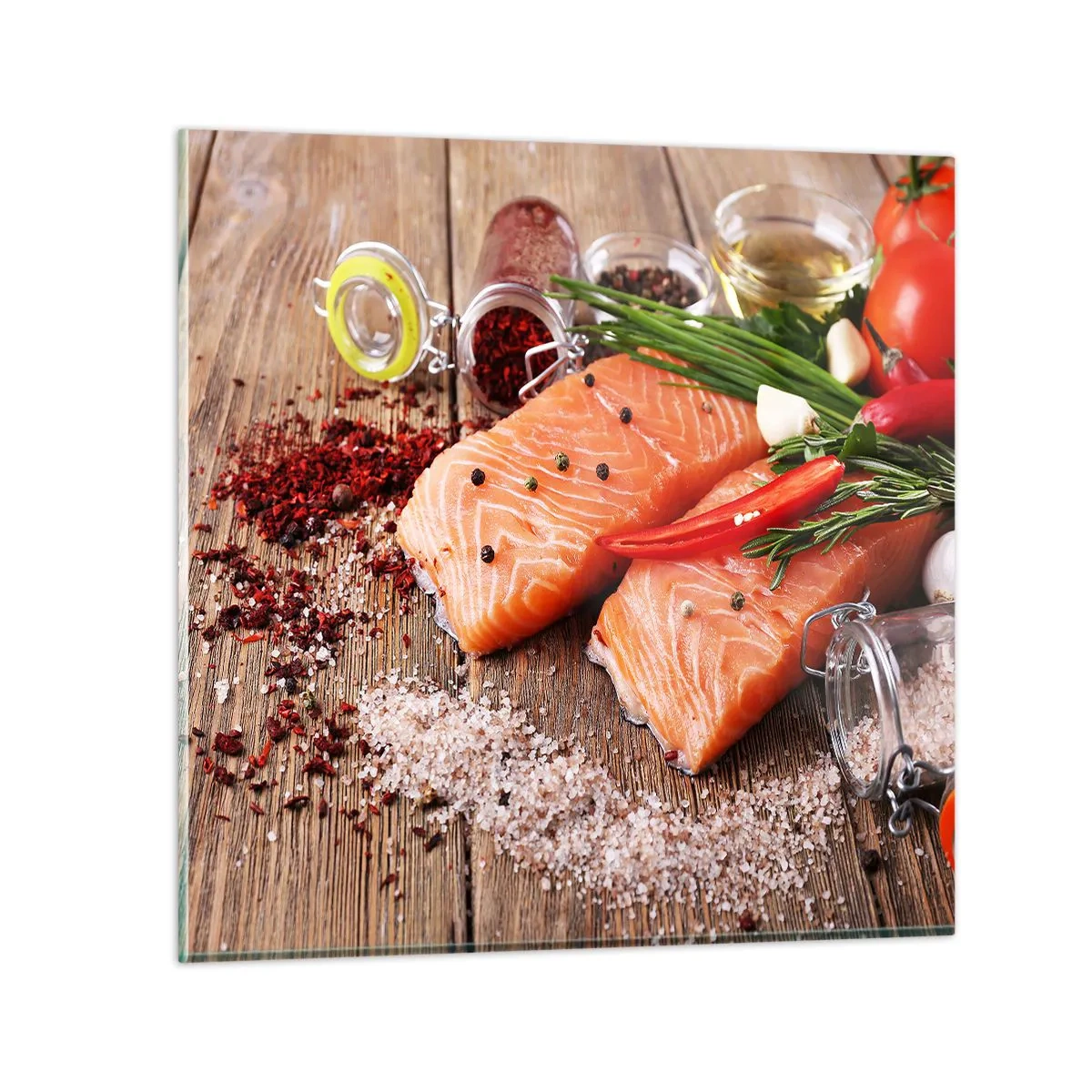 Glasbild - Bild auf glas - Norwegisches Abenteuer in der Küche - 50x50 cm