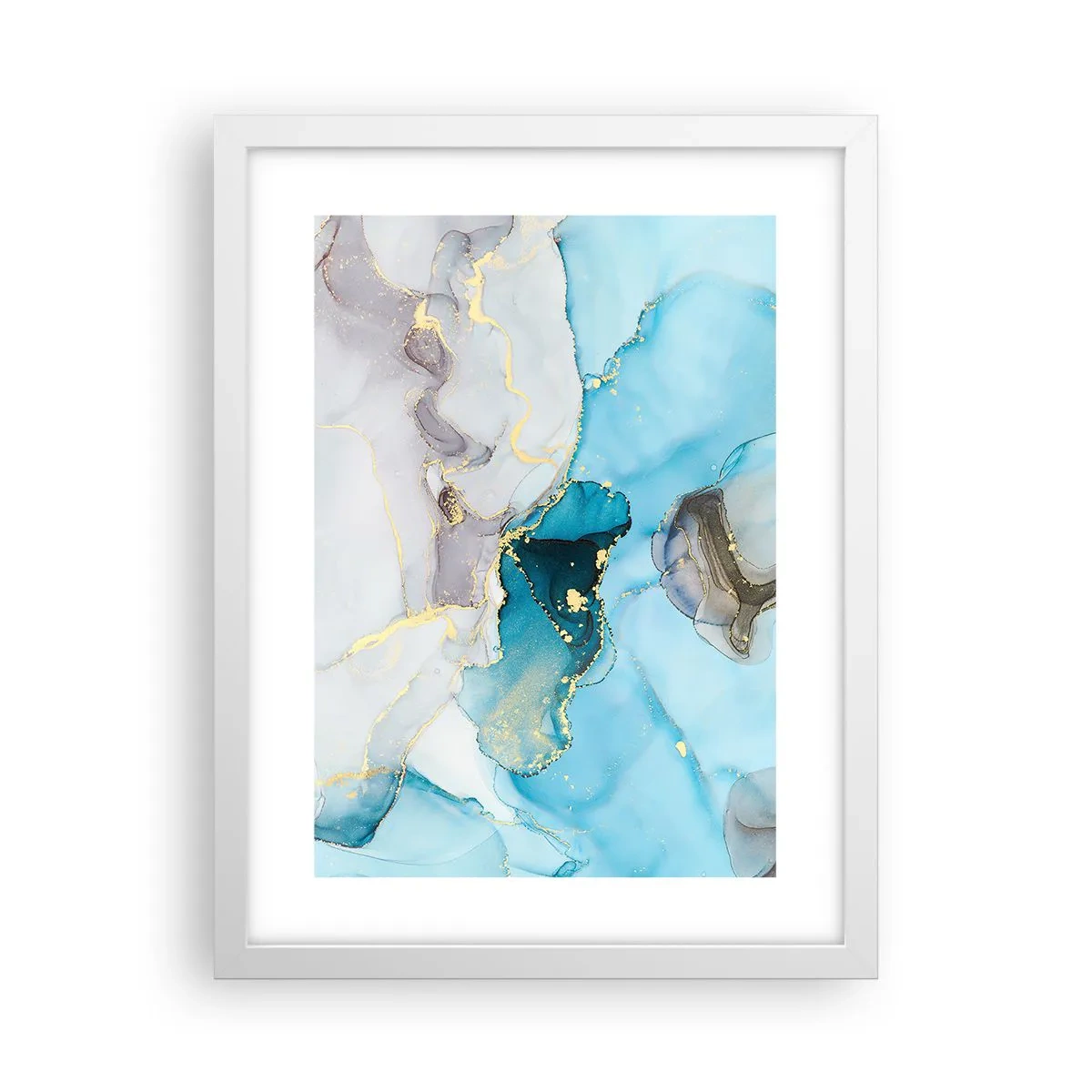 Poster in einem weißen Rahmen - Eine Studie über das Zusammentreffen von Grau und Türkis - 30x40 cm