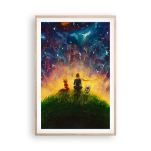 Poster in einem Rahmen aus heller Eiche - Liebe und Freundschaft - die ganze Welt - 61x91 cm