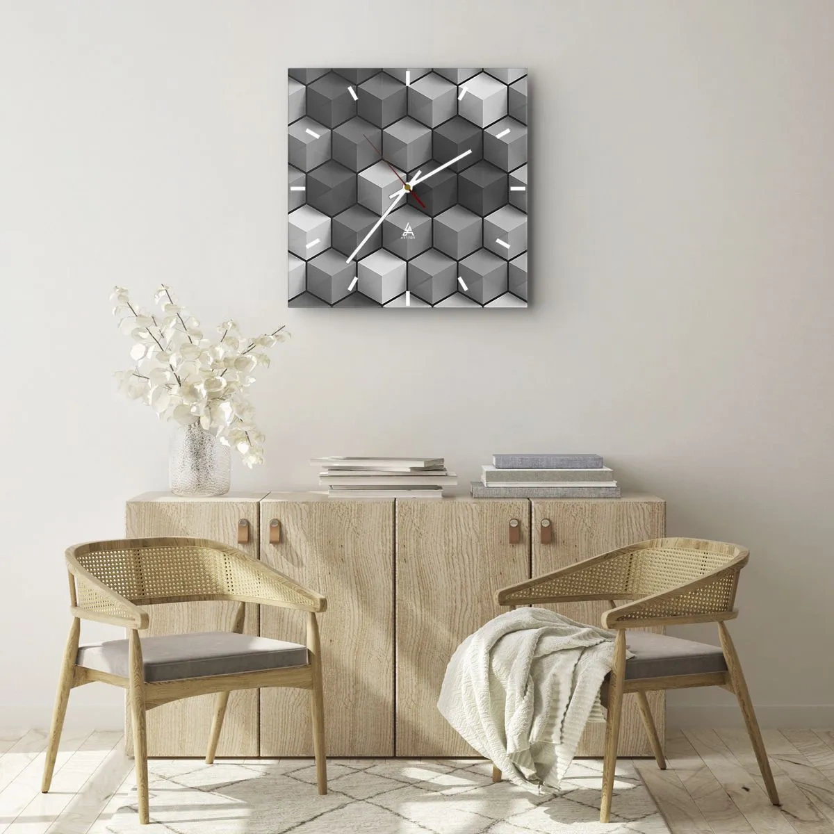Wanduhr - Glasuhr - Kubistisches Puzzle - 40x40 cm