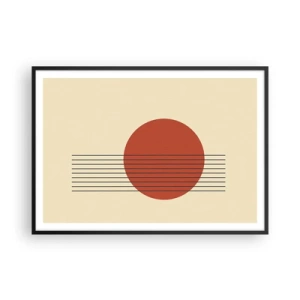 Poster in einem schwarzem Rahmen - Abstrakter roter Kreis mit Linien auf beigem Hintergrund. - 100x70cm - Immer wieder und weiter - Moderne Wanddekoration für Wohnzimmer und Schlafzimmer ARTTOR