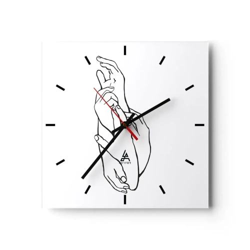 Wanduhr - Glasuhr - Eine minimalistische Skizze von Händen, die in einer zarten Geste gefaltet sind. - 30x30cm - Gute Geste - Moderne Wanddekoration für Wohnzimmer und Schlafzimmer ARTTOR