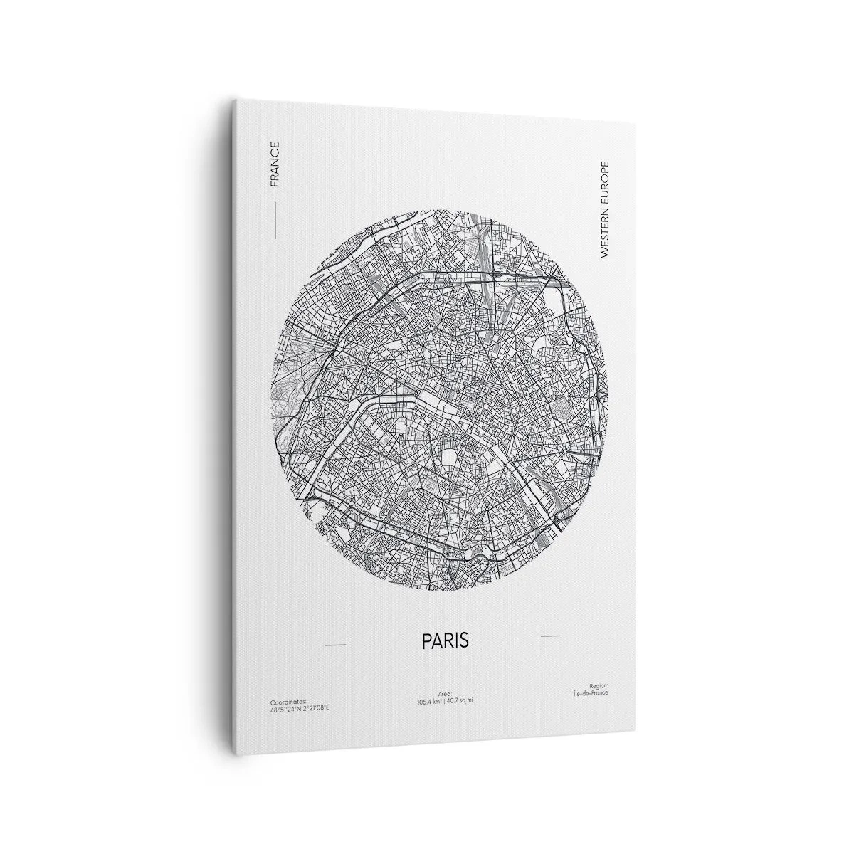 Bild auf Leinwand - Leinwandbild - Karte von Paris im minimalistischen Stil - 70x100cm - Anatomie von Paris - Moderne Wanddekoration für Wohnzimmer und Schlafzimmer ARTTOR