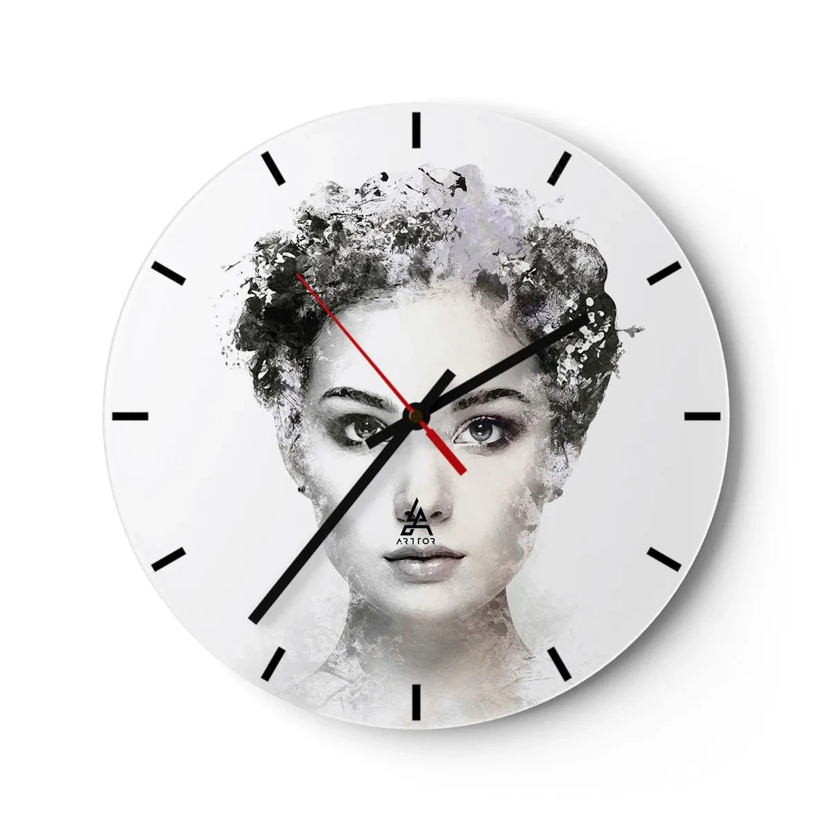Wanduhr - Glasuhr - Künstlerisches Porträt einer Frau mit Unschärfe- und Textureffekten - 30x30cm - Ein äußerst stilvolles Portrait - Moderne Wanddekoration für Wohnzimmer, Küche und Schlafzimmer ARTTOR