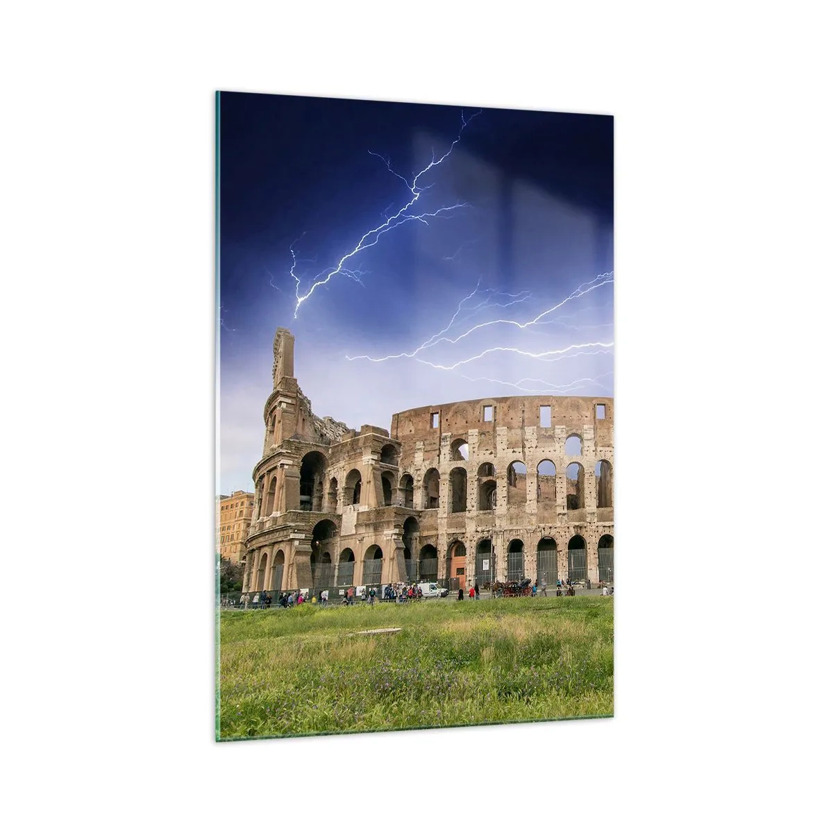 Glasbild - Bild auf glas - Das Kolosseum in Rom wird vom Blitz erleuchtet - 70x100cm - Kampfarena - Moderne Wanddekoration für Wohnzimmer und Schlafzimmer ARTTOR