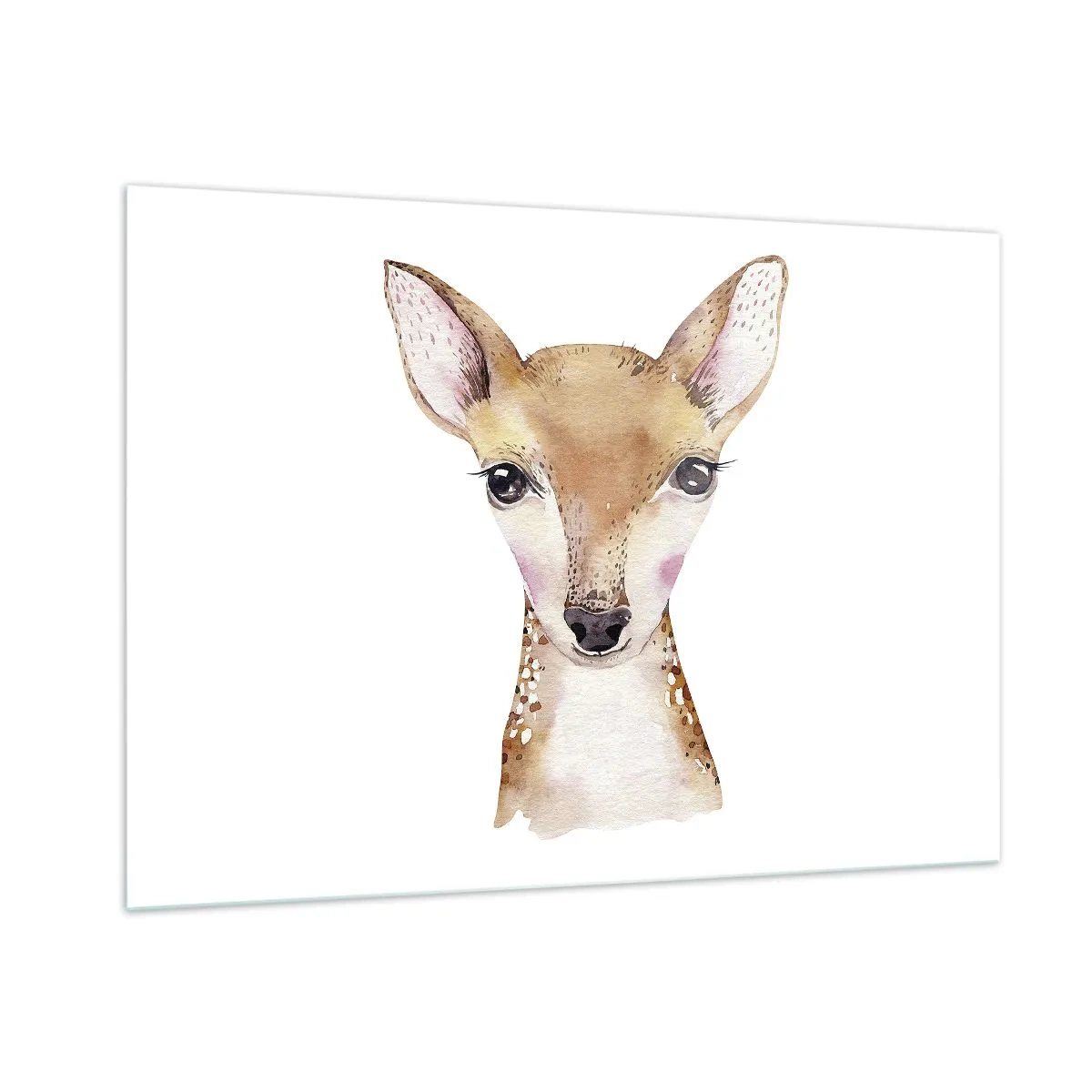 Glasbild - Bild auf glas - Ein bezauberndes Aquarellporträt eines jungen Rehkitz - 100x70cm - Die Natur der Unschuld - Moderne Wanddekoration für Wohnzimmer und Schlafzimmer ARTTOR