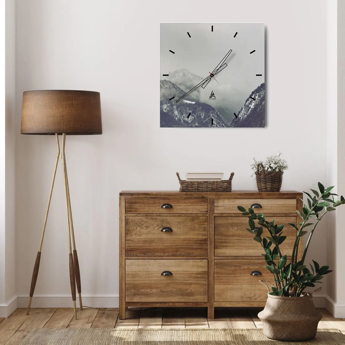 Wanduhr - Glasuhr - Nebliges Tal - 40x40 cm