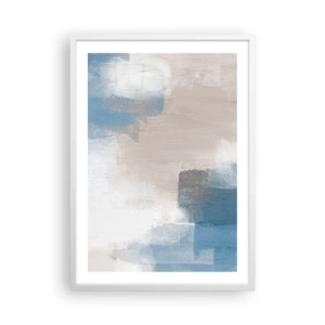 Poster in einem weißen Rahmen - Rosa Abstraktion hinter einem blauen Vorhang - 50x70 cm