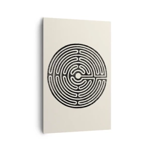 Bild auf Leinwand - Leinwandbild - Schwarz-weißes kreisförmiges Labyrinth auf hellem Hintergrund - 80x120cm - Geheimnisvolle Ordnung - Moderne Wanddekoration für Wohnzimmer und Schlafzimmer ARTTOR