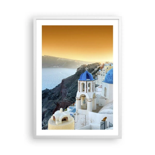 Poster in einem weißen Rahmen - Santorini - an die Felsen gekuschelt - 50x70 cm