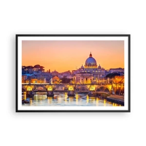 Poster in einem schwarzem Rahmen - Sonnenuntergang über der ewigen Stadt - 91x61 cm