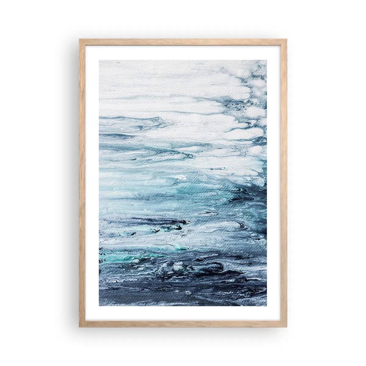 Poster in einem Rahmen aus heller Eiche - Blaue Eiszapfen - 50x70 cm