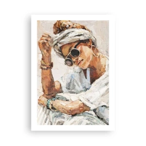 Poster - Porträt einer Frau mit Brille und Turban im impressionistischen Stil - 50x70cm - Porträt in voller Sonne - Moderne Wanddekoration für Wohnzimmer und Schlafzimmer ARTTOR