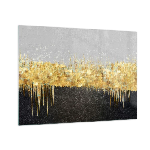 Glasbild - Bild auf glas - Goldene Abstraktion mit Schwarz-Grau-Kontrast - 70x50cm - Nach innen und nach oben - Moderne Wanddekoration für Wohnzimmer und Schlafzimmer ARTTOR