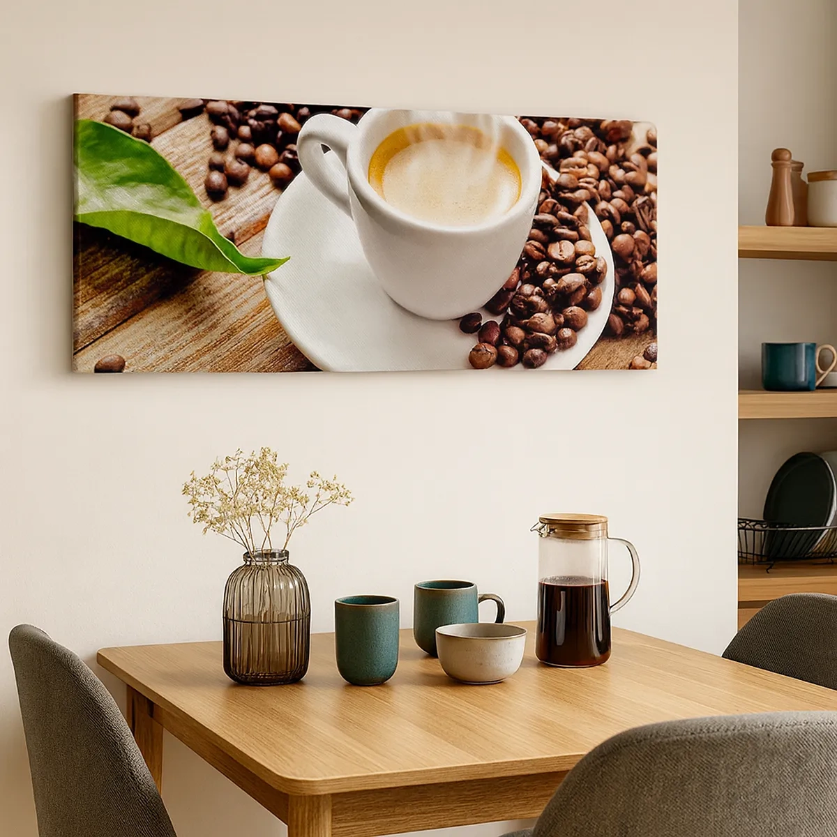 Bild auf Leinwand - Leinwandbild - Kaffee auf der Bank - 30x30 cm