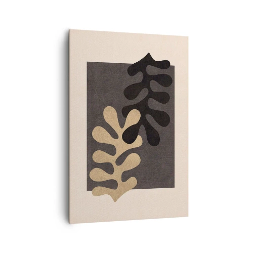 Bild auf Leinwand - Leinwandbild - Abstrakte Blätter in Schwarz und Beige auf rechteckigem Hintergrund - 70x100cm - Abwesenheit und Ergänzung - Moderne Wanddekoration für Wohnzimmer und Schlafzimmer ARTTOR
