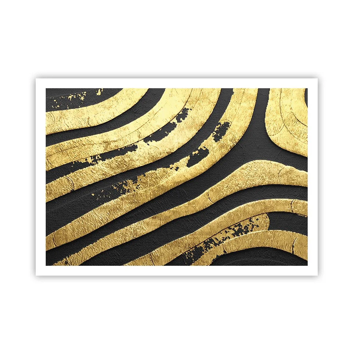 Poster - Goldene abstrakte Wellen auf schwarzem Hintergrund - 100x70cm - Alles fließt - Moderne Wanddekoration für Wohnzimmer und Schlafzimmer ARTTOR