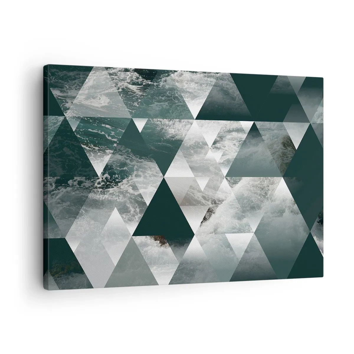 Bild auf Leinwand - Leinwandbild - Geometrisches Muster mit Wellenmotiv in Grüntönen - 70x50cm - Kristallperspektive - Moderne Wanddekoration für Wohnzimmer und Schlafzimmer ARTTOR