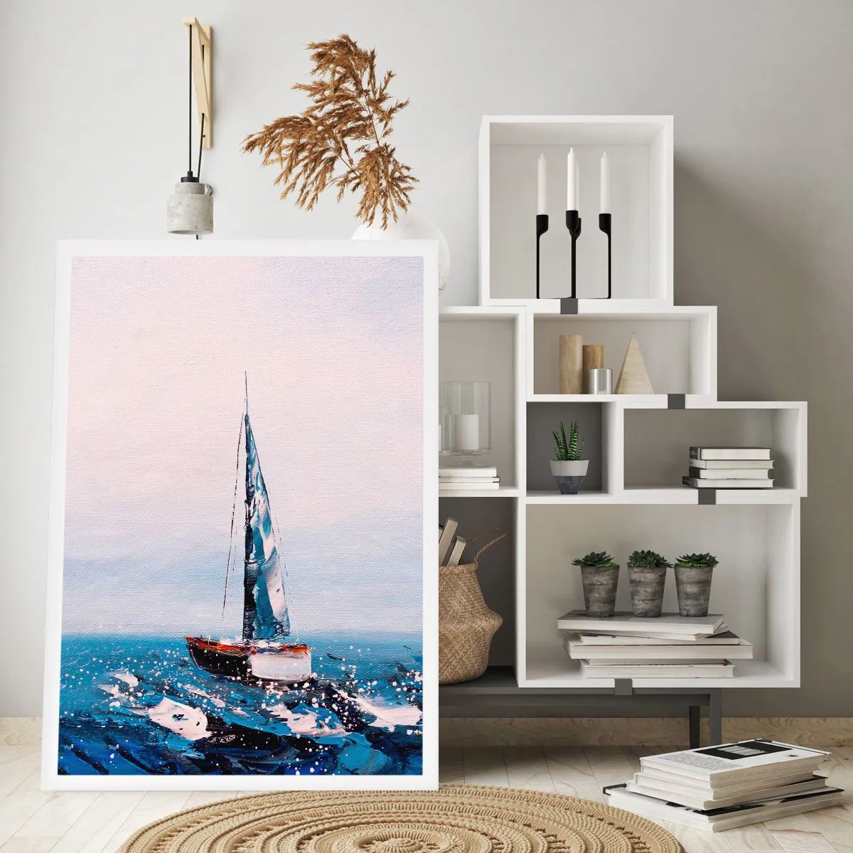 Poster - Ein Segelboot auf stürmischem Meer im malerischen Stil - 50x70cm - Bruderschaft des Windes - Moderne Wanddekoration für Wohnzimmer und Schlafzimmer ARTTOR