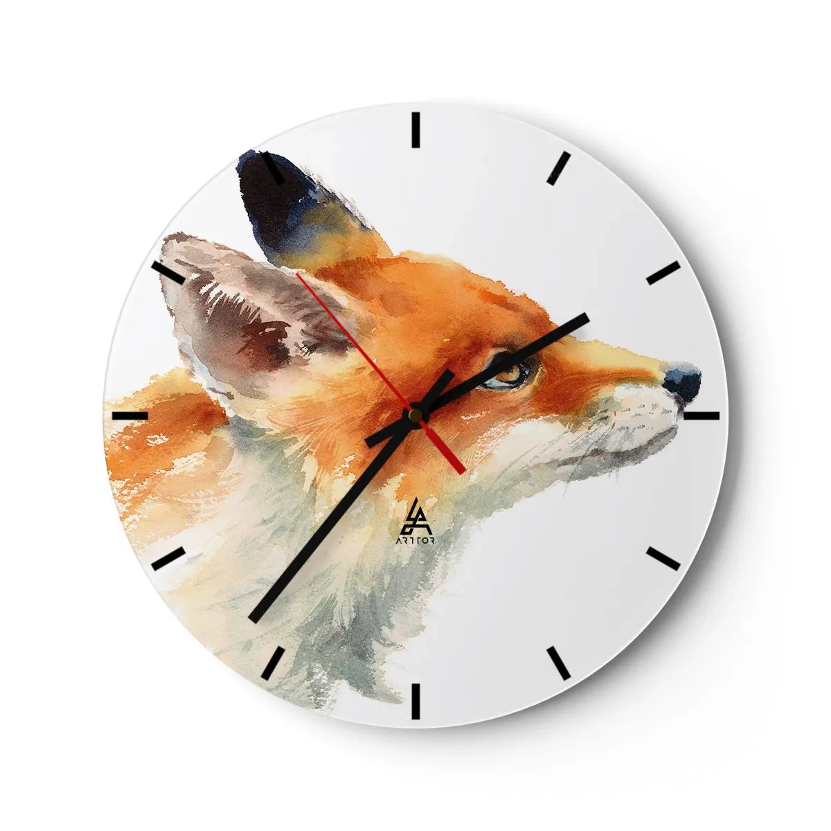 Wanduhr - Glasuhr - Aquarell Fuchs in intensiven Farben - 30x30cm - Man kann nie vorsichtig genug sein - Moderne Wanddekoration für Wohnzimmer, Küche und Schlafzimmer ARTTOR