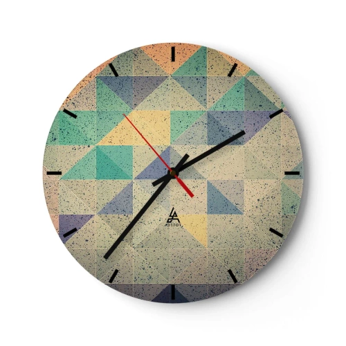 Wanduhr - Glasuhr - Geometrisches Muster in Pastellfarben - 30x30cm - Republik der Dreiecke - Moderne Wanddekoration für Wohnzimmer, Küche und Schlafzimmer ARTTOR