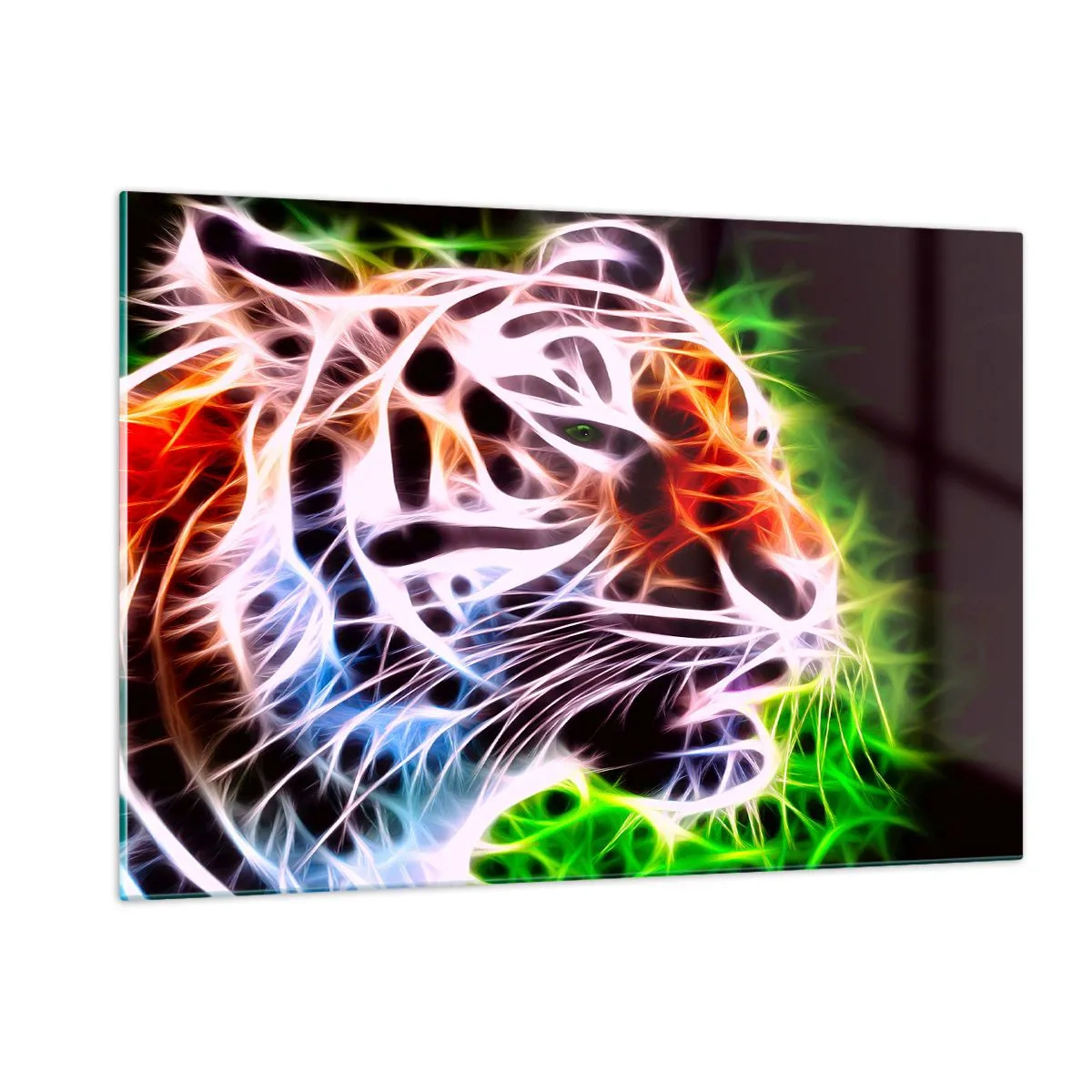 Glasbild - Bild auf glas - Ein Tiger in neonfarbenen, leuchtenden Farben - 120x80cm - Schreckliche Aura - Moderne Wanddekoration für Wohnzimmer und Schlafzimmer ARTTOR