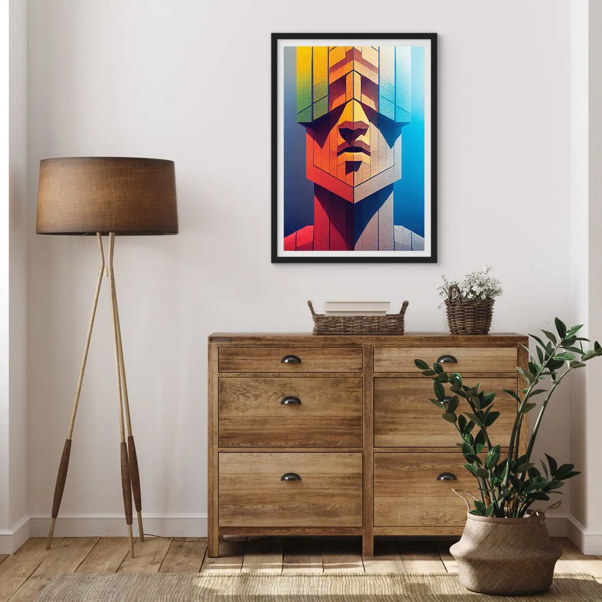 Poster in einem schwarzem Rahmen - Ein monumentales Gesicht im geometrischen Stil - 50x70cm - Ein Mann mit Prinzipien - Moderne Wanddekoration für Wohnzimmer und Schlafzimmer ARTTOR