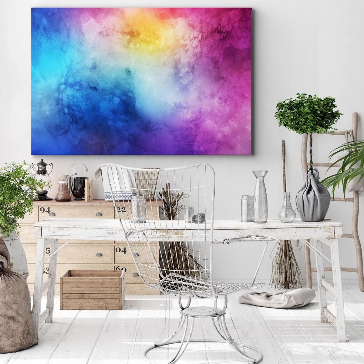 Bild auf Leinwand - Leinwandbild - Eine abstrakte Komposition in Pastelltönen von Rosa und Blau. - 120x80cm - Fast auf Wolke sieben - Moderne Wanddekoration für Wohnzimmer und Schlafzimmer ARTTOR