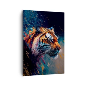 Bild auf Leinwand - Leinwandbild - Portrait eines Tigers in dynamischen, abstrakten Farben - 50x70cm - Wilde Schönheit - Moderne Wanddekoration für Wohnzimmer und Schlafzimmer ARTTOR