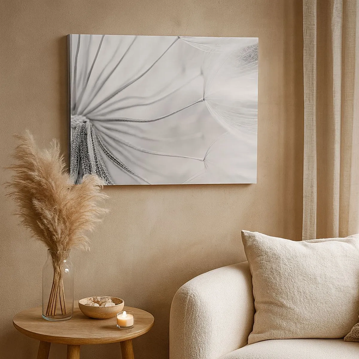 Bild auf Leinwand - Leinwandbild - Zarte Pusteblumen in Schwarz-Weiß-Tönen - 70x50cm - Löwenzahn, Drachen - Moderne Wanddekoration für Wohnzimmer und Schlafzimmer ARTTOR