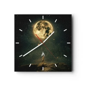 Wanduhr - Glasuhr - Mann mit dem Mond vor dem Sternenhimmel - 30x30cm - Der Mann, der den Mond gestohlen hat - Moderne Wanddekoration für Wohnzimmer und Schlafzimmer ARTTOR