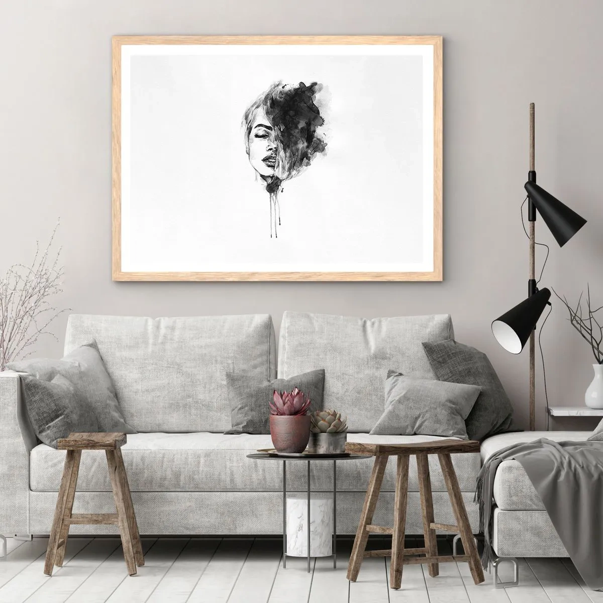 Poster in einem Rahmen aus heller Eiche - Wovon träumt das Mädchen - 91x61 cm